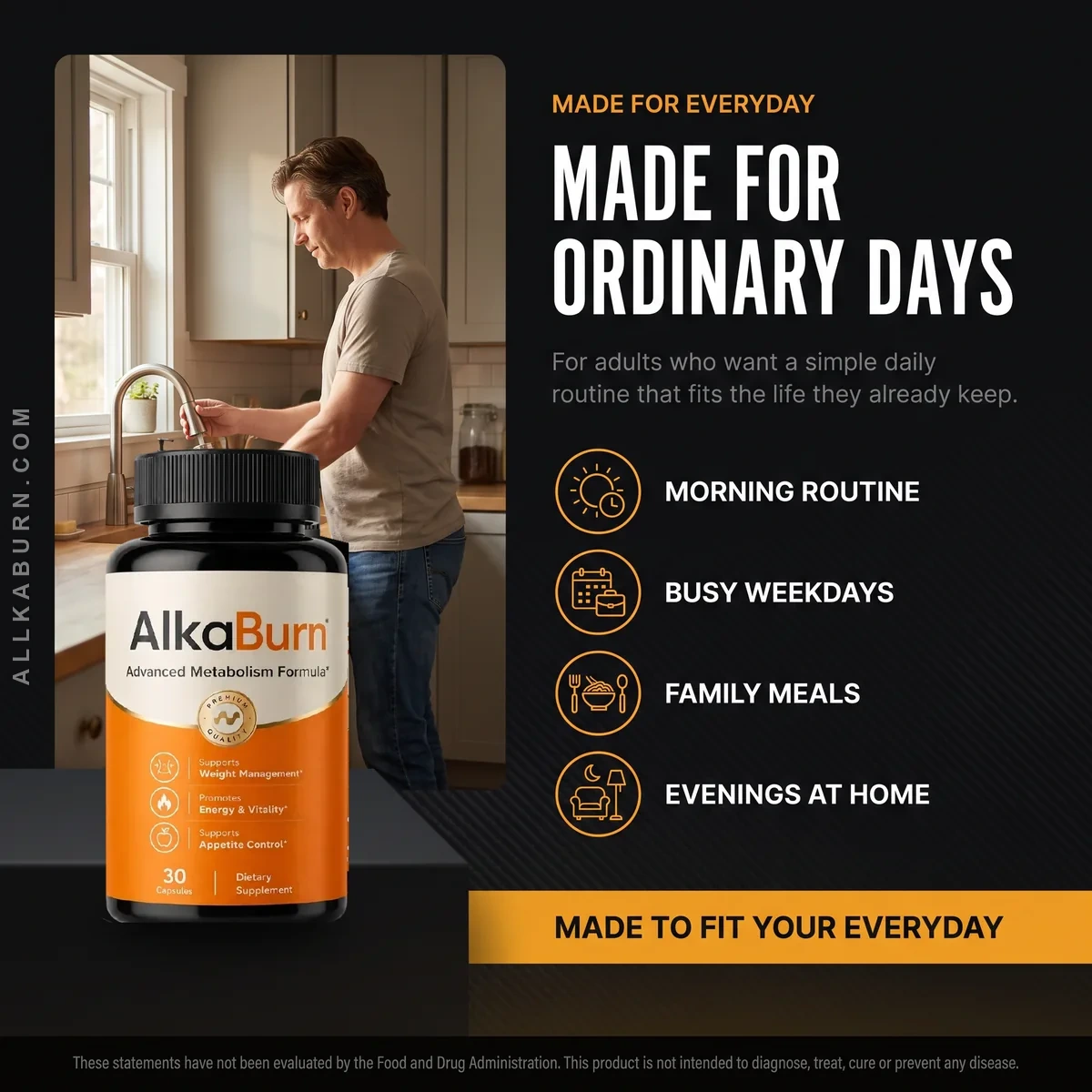 Who AlkaBurn is for: adults who want a simple daily metabolism habit for mornings, busy weekdays, family meals and evenings at home